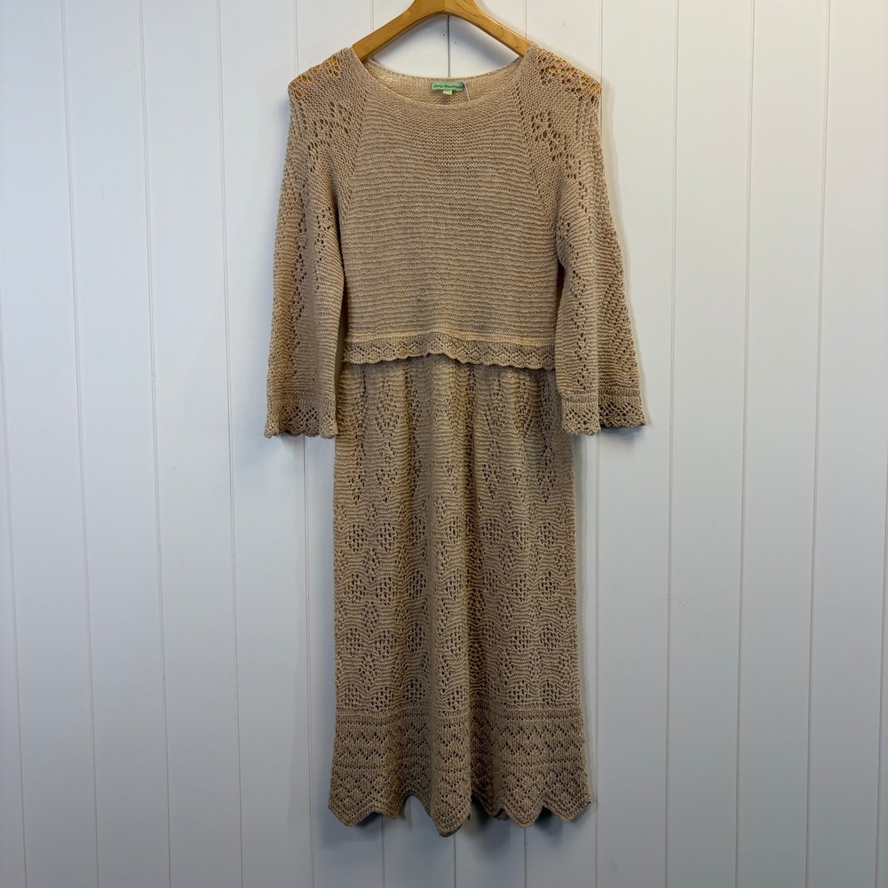Lusig-Handmade Boho Chic Merino Wool Crochet Knit Dress Women Size M/L Cottage
